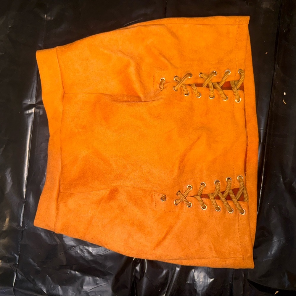 Vibrant Orange Lace-Up Pencil Skirt